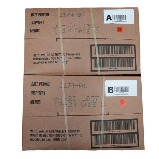 U.S. MRE Meals Ready to Eat (12-Pack) – Military-Grade Emergency Food Supply w/Flameless Heaters – Survival Rations for Camping, Prepping, Disaster Relief (Menu A+B: 1-24)(24 Count)